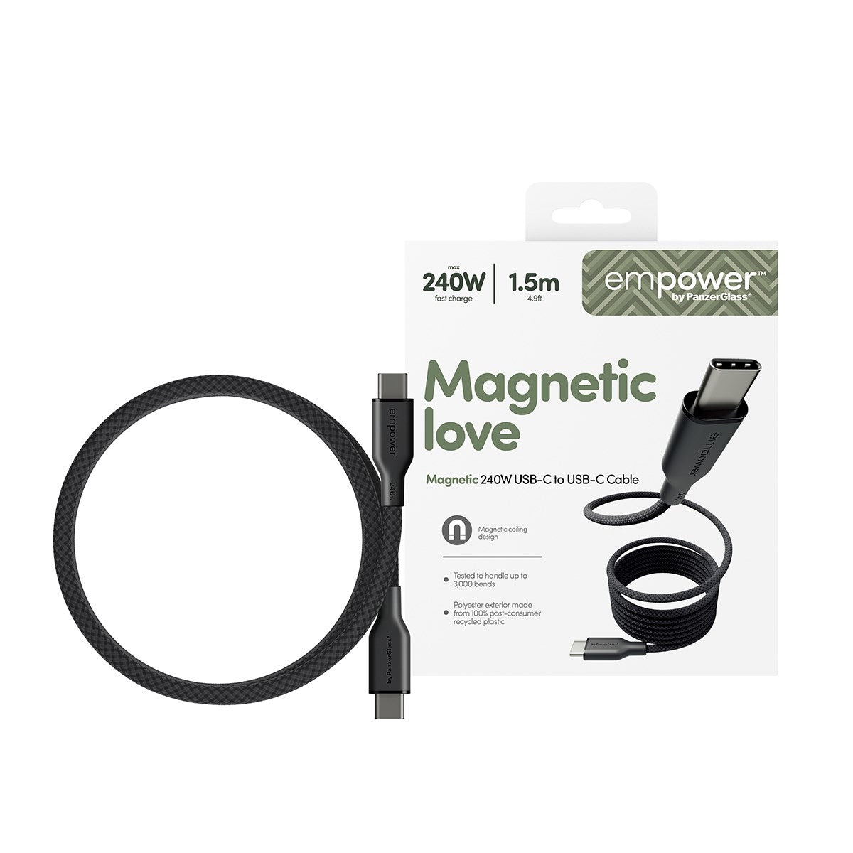 empower by PanzerGlass® Magnetic 240W USB-C to USB-C Kabel | USB 2.0 | 1.5M | Weltall Schwarz